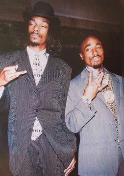 Tupac and Snoop in suits giving hang 10 sign Poster 