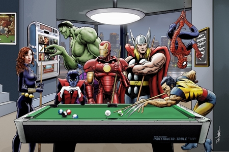 Superheroes Playing Pool avenell batman superman spiderman hulk 