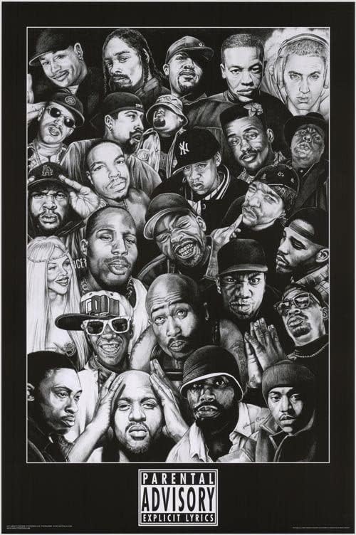 Rap Gods Parental Advisory Explicit Lyrics Snoop Dog, Eminem, Jay-Z, Tupac, Biggie, Lil' Kim, Flavor Flav Hip-Hop Music Poster 